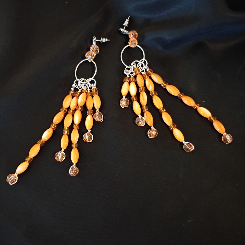 Chic Orange Beaded Drop Earrings